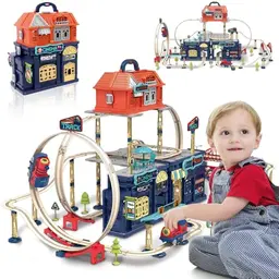 fisca 197PCS Eisenbahn-Spielset für Kinder 3-10 Jahre, Schienen-Spielzeug für Jungen und Mädchen