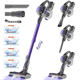 Authmic Kabelloser Staubsauger, 40000Pa, 50 Min Laufzeit, 1,6L Behälter, 4 HEPA Filter, Anti-Tangle Bürste für Teppiche und Hartböden