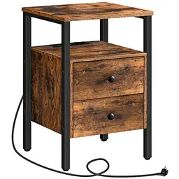 HOOBRO Nachttisch mit Ladestation, Beistelltisch mit 2 Schubladen, USB, modern, 40x40x61 cm, Vintage