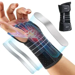Rakiie Handgelenkstütze, verstellbare Bandage mit 3 Metall-Schienen, für linke Hand, stabilisierend, grau, für Männer und Frauen