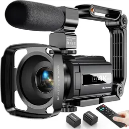 4K Videokamera mit 48MP, WiFi und 3" Touchscreen für Vlogging, inkl. Mikrofon und Handstabilisator