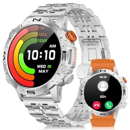 LIGE Smartwatch Herren mit 1.43'' Amoled Touchscreen, wasserdicht, 110 Sportmodi, 45 Tage Akku, für iOS & Android, Silber