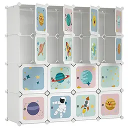 SONGMICS Kleiderschrank für hängende Kleidung, 16 Würfel, 4 Hängestangen, 123 x 41 x 123 cm, weiß