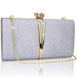 Farcauo Damen-Abendtasche elegante silberne Clutch für Hochzeiten und Partys