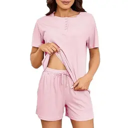 HEARTNICE Schlafanzug Damen Kurz Set Sommer Pyjama Loungewear (Schmutzigrosa, M)