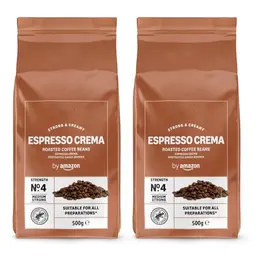 Amazon Espresso Crema Röstkaffee, Ganze Bohnen, 1kg (2x 500g), Rainforest Alliance-zertifiziert