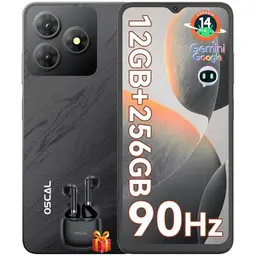 OSCAL Flat 2 Gemini AI Smartphone | Android 14, 12GB RAM, 256GB Speicher | 6.56'' HD+, 5000mAh Akku, Dual SIM, 13MP Kamera