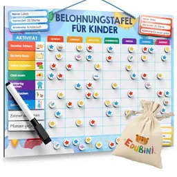 Edubini Belohnungstafel für Kinder - Verantwortungs-System mit 100 Aufgaben & 350 Magneten, inkl. Tasche & Stift