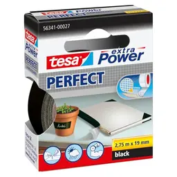 tesa extra Power Perfect Gewebeband - Ductape zum Basteln und Reparieren - Schwarz - 2,75 m x 19 mm