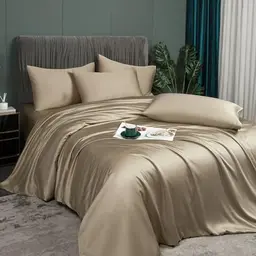 Luofanfei Sommer Bettwäsche 135x200 cm, luxuriös, einfarbig, gold khaki, Bambus Polyester, glänzend, glatt, mit Reißverschluss