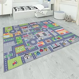 Paco Home Kinderteppich rutschfest für Mädchen und Jungs, 80x150 cm, grau