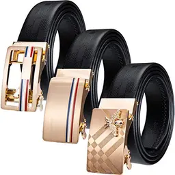Barry.Wang Herren Goldgürtel Set mit Bee Schnalle, Schwarz, 150 cm, verstellbar