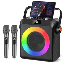 JYX Karaoke System mit 2 Mikrofonen und DJ-Lichtern für Erwachsene und Kinder – Tragbarer Bluetooth-Lautsprecher für Partys