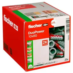 fischer DuoPower Universaldübel 10 x 80 mm - 25 Stück, ideal für Beton, Ziegel, Stein und Gipsbauplatten
