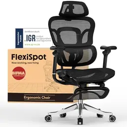 FLEXISPOT Ergonomischer Bürostuhl bis 300 kg mit Fußstütze, 4D Kopfstütze und 5D Armlehnen, Schwarz