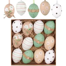 Valery Madelyn 12er Ostereier zum Aufhängen für Osterdeko - Braune und grüne Ornamente für Frühlingsdeko
