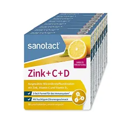 sanotact Zink + C + D - 8 Lutschtabletten mit Vitamin C & D - Fruchtiger Zitronengeschmack