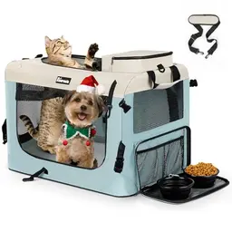 Reerooh Faltbare Hundebox M, 60x42x42 cm, Tragbare Transporttasche für Hunde & Katzen, Blau