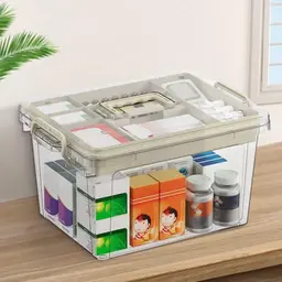 VGECEE Medikamentenbox 31x21x17 cm - Tragbare Hausapotheke in Weiß, 2 Schichten, Mehrzweck Aufbewahrungsbox