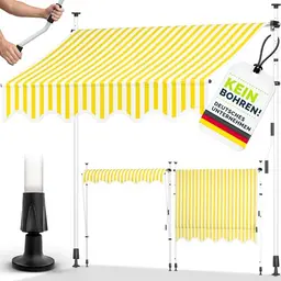 tillvex Klemmmarkise mit Handkurbel, Gelb-Weiß, 150 cm - UV-beständig, höhenverstellbar, wasserdicht
