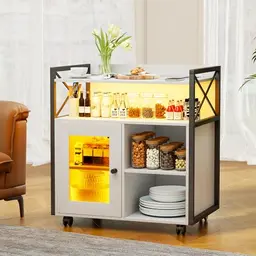 Lvifur Sideboard mit 360° drehbaren Rollen und 24 farbigen LED-Leuchten für Wohnzimmer, Küche und Esszimmer