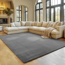 SIMPEX Teppich Grau 240x340 cm Kurzflor Waschbar, weich & rutschfest, modernes Design für Wohnzimmer, Küche & Schlafzimmer