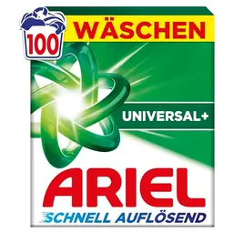 Ariel Vollwaschmittel Pulver Universal+ für 100 Wäschen, schnelle Wirkung, auch in kaltem Wasser