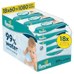 Pampers Baby-Feuchttücher, 18 Packungen à 60 Stück, 99% Wasser