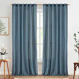 TOPICK 2er Set Gardinen in Blau, 245 x 140 cm, für Wohnzimmer, Schlafzimmer und Küche im Landhausstil