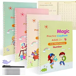 Funvce Magisches Übungsheft für Kinder - 4 Stück, Wiederverwendbar für Alphabet, Mathematik und Zeichnungen