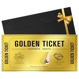 Biamaleu Goldenes Ticket Gutschein mit Rubbelaufkleber, Umschlag, ideal als Geschenk zum Geburtstag, Weihnachten, für Mama, Freundin oder Reisegutschein