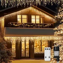 Sylvwin Eiszapfen Lichterkette Außen 12M mit 400 LEDs, 8 Modi – Weihnachtsbeleuchtung für Garten und Dachtraufe