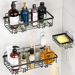WELDUN Duschablage ohne Bohren, 3er Set Edelstahl Badregal Schwarz für Shampoo und Duschgel