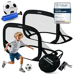 ELANI Pop-Up Fußballtor für Kinder - 2er Set, faltbar mit Ball & Pumpe, einfacher Aufbau, mini Tor für Garten