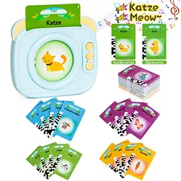 Interaktive Lernkarten für Kinder, 112 Karten, Spielzeug zum Deutsch Lernen, 1-6 Jahre, Geschenk für Jungen und Mädchen, Blau