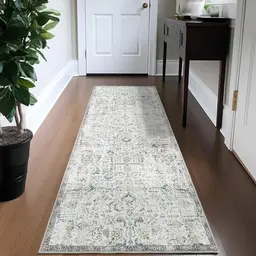TOPICK Läufer 60x210cm Blau Vintage Teppich für Flur, Küche, Schlafzimmer und Wohnzimmer - Faltbar und Waschbar