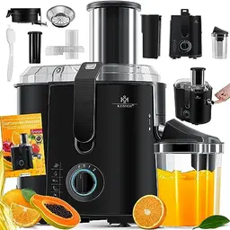 KESSER® Entsafter für Obst und Gemüse, 1100W, 85 mm Einfüllöffnung, mit Reinigungsbürste und Saftbehälter, 3 Geschwindigkeitsstufen, Schwarz