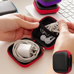 Bunte Kopfhörertasche mit Reißverschluss für Reisen – Organizer für Schlüssel, Münzen, Ladegerät (rot)