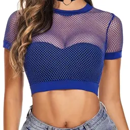 Avidlove Damen Crop Top Blau - Sexy Kurzärmeliges T-Shirt für Partys