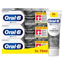 Oral-B 3D White Luxe Charcoal Whitening Zahnpasta, mit Aktivkohle, Frischer Pfefferminze, 3x75ml