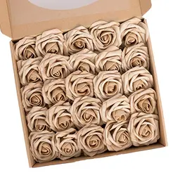 N&T NIETING Künstliche Rosen, 25 Stück Deko Blumen für Valentinstag, Muttertag, Hochzeiten, Babyparty, Hellbraun