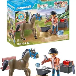PLAYMOBIL Wasserfall Ranch: Hufschmied Ben & Achter Pferdepflege, tolles Spielzeug für Kinder ab 5 Jahren