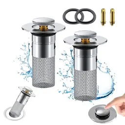 2 Waschbeckenstöpsel für 34-40mm Abfluss - Universal Pop Up mit Abflusssieb für Badezimmer und Küche