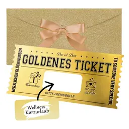 Woric Goldenes Ticket - Gutschein zum Selberausfüllen mit Rubbelaufkleber, Geschenkkarte für Frauen, Freundin, Geburtstag, Reise, Kino
