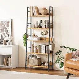 YITAHOME Bücherregal, 5 Etagen, freistehendes Leiterregal für Wohnzimmer, Schlafzimmer und Heimbüro, Vintagebraun