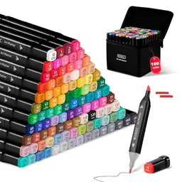 100 Farben Alkohol Marker – Doppelspitze, schnelltrocknend & farbstabil, ideal für Zeichnungen, Design, Manga und mehr