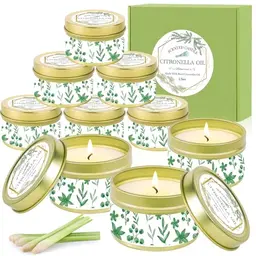 SaiXuan Citronella Kerzen Set, 9 Duftkerzen aus Sojawachs für Garten, Camping und Picknick