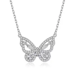 fdsmall Schmetterling Anhänger Halskette für Frauen - 14K versilbert mit Kristall
