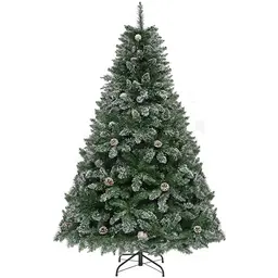 YITAHOME 182 cm Künstlicher Weihnachtsbaum mit Schnee & Kiefernzapfen, Schnellaufbau für Zuhause
