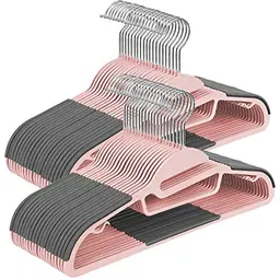 SONGMICS 50er Set Kleiderbügel, platzsparend, drehbarer Haken, rosa-dunkelgrau